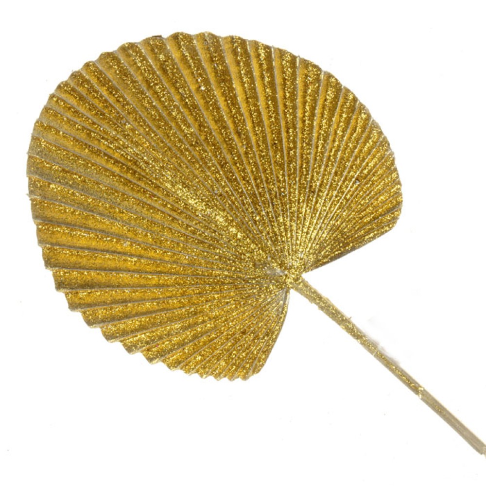 Artificial Fan Palm Leaf Gold Glitter 54cm Artificial Leaves